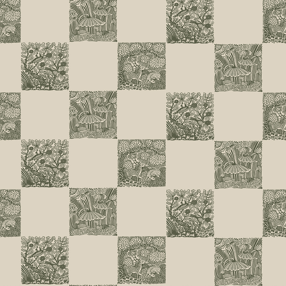 Animal Check Wallpaper - Chaingate Green - Edge Sand