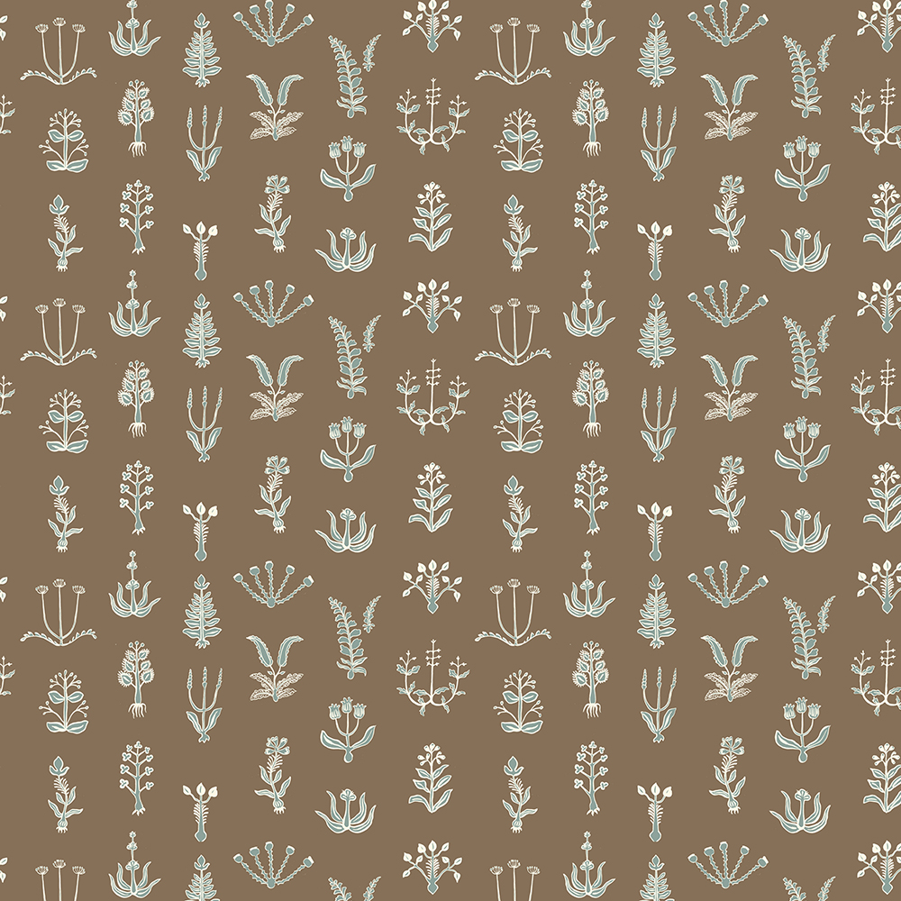 Floral Spot Wallpaper - Clarke White - Osney Blue - Kemp Brown
