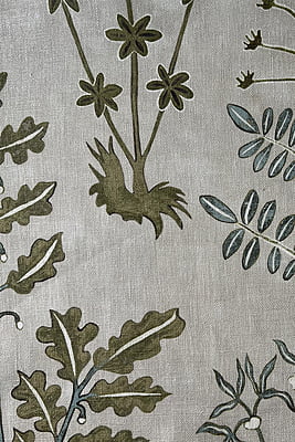 Cynthia Fabric - Stone, Light Blue and Olive
