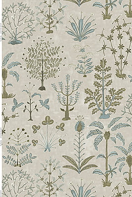 Cynthia Fabric - Stone, Light Blue and Olive