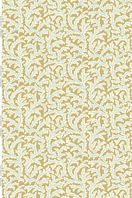 Frond Ogee Heavy Linen Fabric - Mustard and Blue