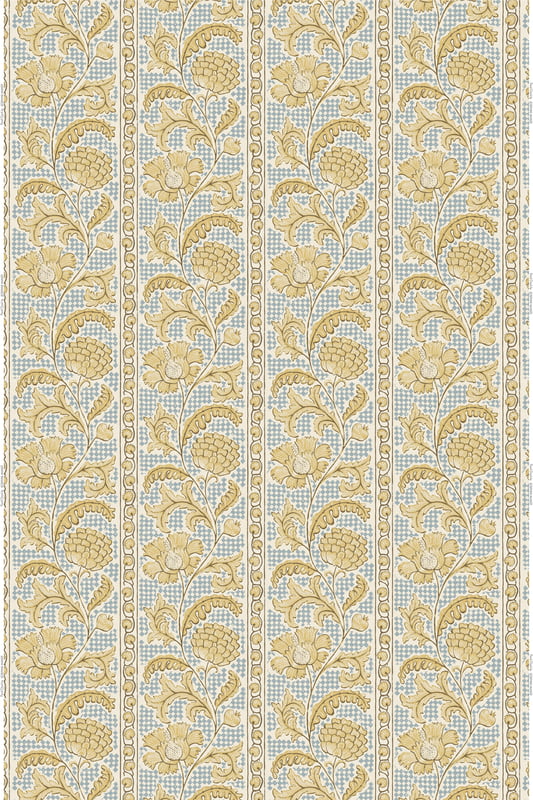 Floral Check Heavy Linen Fabric - Yellow and Blue