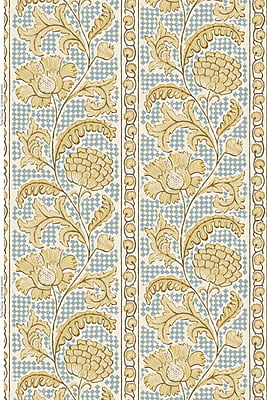 Floral Check Heavy Linen Fabric - Yellow and Blue