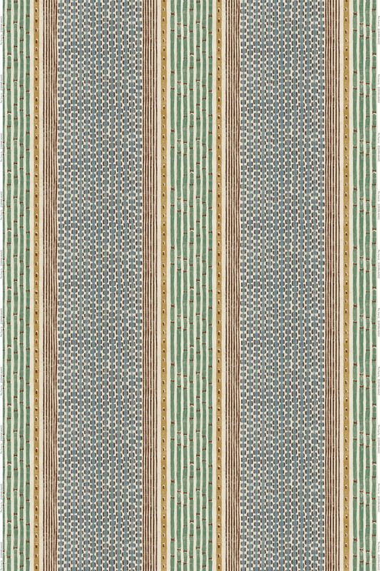 Rita Stripe Heavy Linen Fabric - Brown and Blue