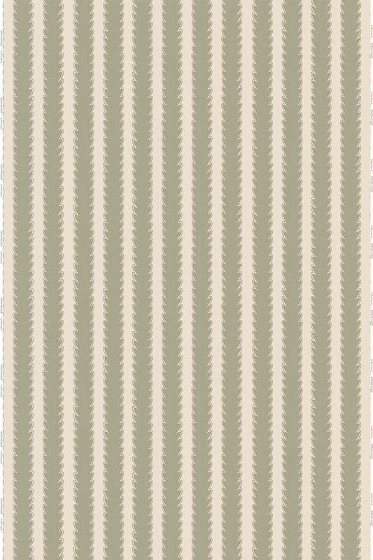 Scallop Stripe Heavy Linen Fabric - Sage