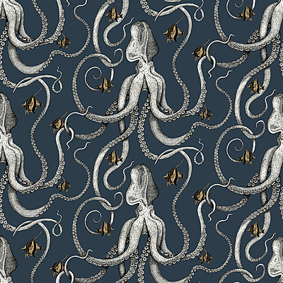 Octopoda - Deep Sea Blue - Wallpaper