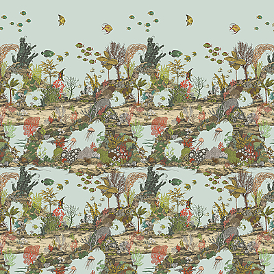 Underwater Jungle Wallpaper - Soft Aqua & Coral