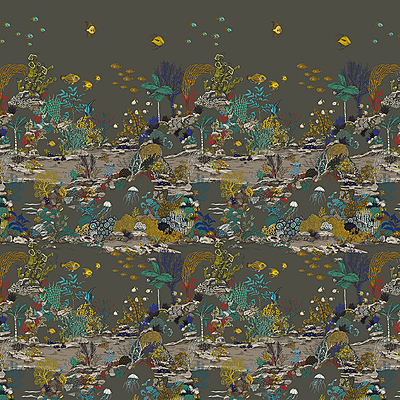 Underwater Jungle Wallpaper - Graphite and Jewel Highlights