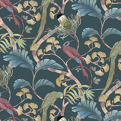 Living Branches Wallpaper - Dark Teal, Yellow and Olive