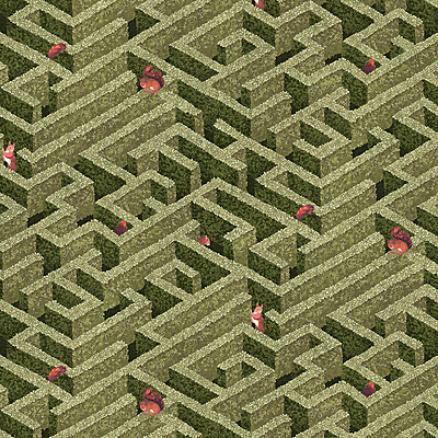 Labyrinth with Squirrels Wallpaper - Olive