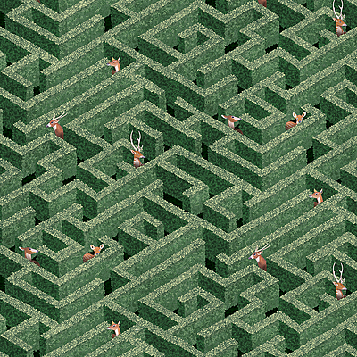 Labyrinth with Deers Wallpaper - Green