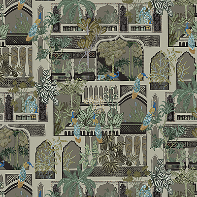 Peacock Arches Wallpaper - Mushroom Grey