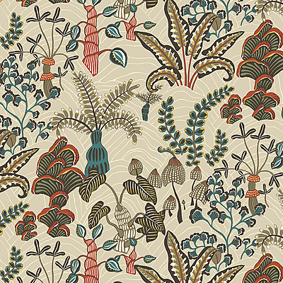 Woodland Floor Wallpaper - Stone and Teal