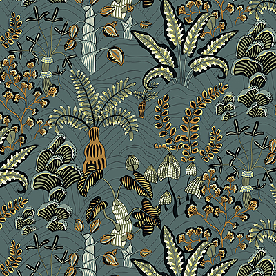 Woodland Floor Wallpaper - Petrol and Sage