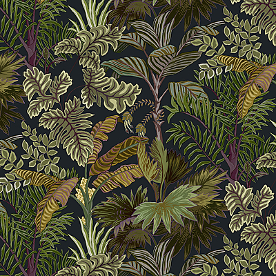 Palm Grove Wallpaper - Midnight and Green
