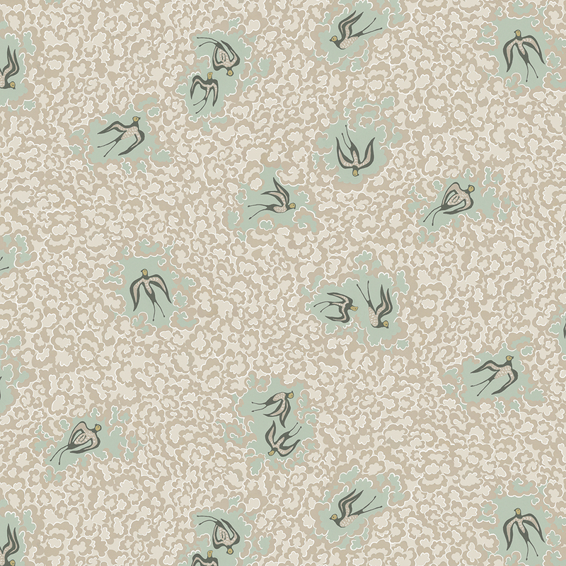 Bea's Swallows Wallpaper - Cliffwell Stone and Radmoor Blue