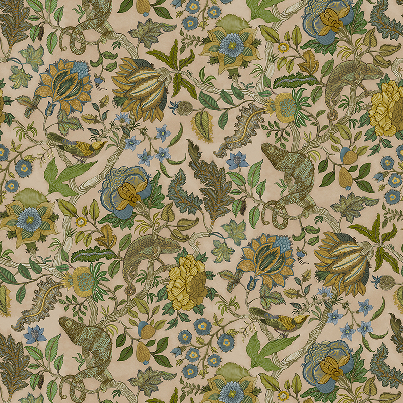 Chameleon Trail Wallpaper - Plaster Pink, Ochre and Blue
