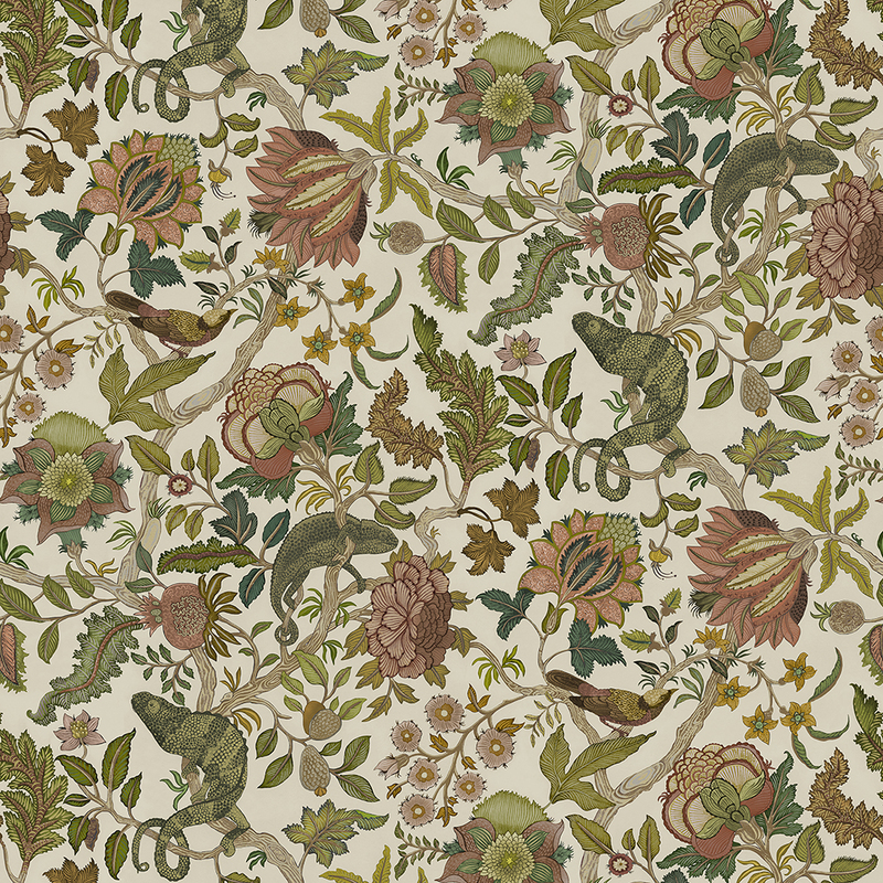 Chameleon Trail Wallpaper - Dusty Pinks and Olive