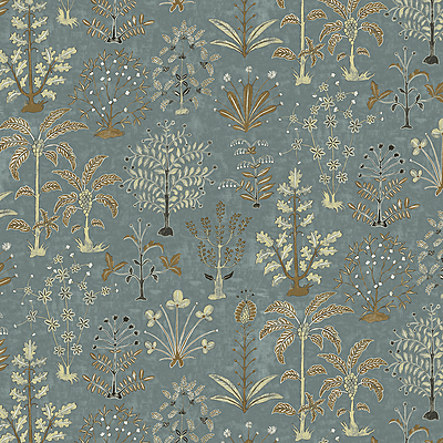 Cynthia Wallpaper - Mid Blue and Olive