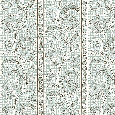 Floral Check Wallpaper - Barton Blue and Cotswold White