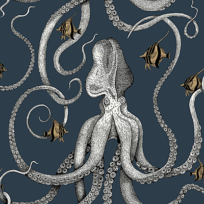 Octopoda Grand Wallpaper - Deep Sea Blue