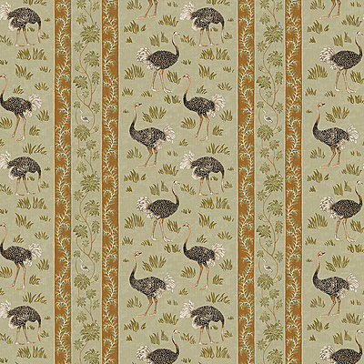 Ostrich Stripe Wallpaper - Olive and Orange