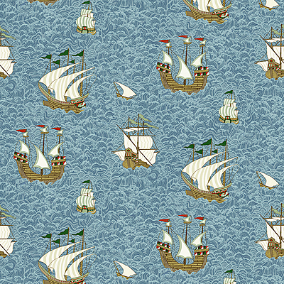 Ships Wallpaper - Sea Blue