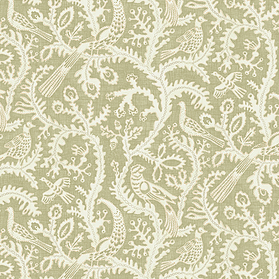 Stitched Birds Wallpaper - Sage